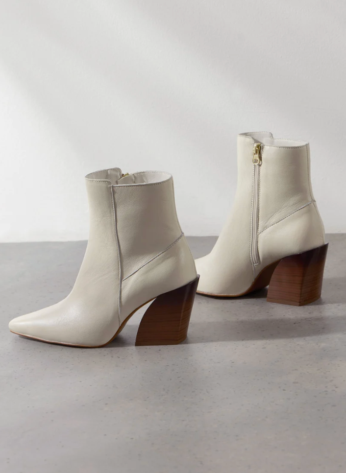 Cream Leather Ankle Boots